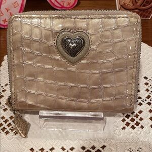 Brighton Metallic Croc-Embossed Zip Wallet with Heart Accent